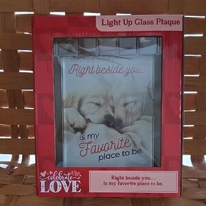 Lite Up Glass Plaque w/AA BATTERY, CHANGES COLOR, 5" X 6.25", by CELEBRATE LOVE